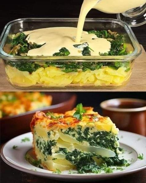 Jamie Oliver Recipes | I have never tasted such delicious potatoes with spinach and eggs | Facebook Spinach Egg Casserole, Potatoes With Spinach, Spinach And Eggs, Delicious Potatoes, Spinach Bake, Spinach Casserole, Spinach Egg, Diner Recept, Diet Recipes Easy