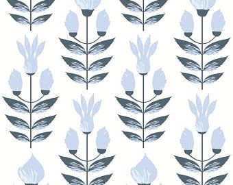 Peel and stick wallpaper tulip | Etsy Block Print Wallpaper, Blue Interiors, Floral Block Print, Forest Tapestry, Stencil Printing, Block Printed Pillows, Blossom Print, Office Prints, Multi Photo