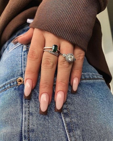 Simple Fall Nails, Fall Nail Trends, Aesthetic Nails, Fall Acrylic Nails, Brown Nails, Autumn Nails, Classy Nails, Chic Nails, French Tip Nails