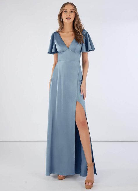 Azazie Lani Stretch Satin Dress Bridesmaid Dresses | Azazie Blue Bridesmaids Dress, Dusty Blue Dress, Silk Bridesmaid Dresses, Maternity Bridesmaid Dresses, Stretch Satin Dress, Dusty Blue Bridesmaid Dresses, Bridesmaid Dressing Gowns, Blue Bridesmaid Dress, Modest Bridesmaid Dresses