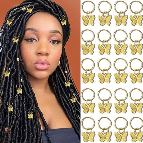 PRICES MAY VARY. 💖High Quality Material:20PCS gold butterfly hair clips braid charms are made of alloy with plated technique, that light weight and not easy to be broken or faded.Our beautiful butterfly braid accessories can bring you a variety of wearing experiences and make you look more eye-catching in the crowds. 💖Suitable Size: Dreadlock hair beads are 0.98in/2.5cm in total length,that can suit for women's various hairstyles,such as passion twist, butterfly braids hair, spring twist, marl Loc Jewelry Hairstyles, Box Braids Beads, Butterfly Braids, Butterfly Hairstyle, Hair Accessories Gold, Rose Gold Hair Accessories, Marley Twist, Butterfly Braid, Hair Spring