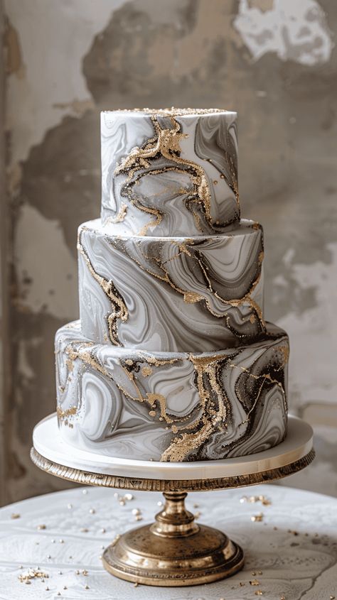 Modern Wedding Cake Designs: 35 Top Trends And Inspirations Marble Effect Cake, Marble Birthday Cake, Unique Wedding Cake Ideas, Marbled Fondant, Modern Wedding Cake Designs, Wedding Cake Marble, Over The Top Wedding, Delicious Muffins, Unique Wedding Cake