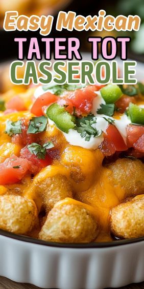 If you’re looking for a fun, hearty, and flavorful meal that the whole family will love, then this Easy Mexican Tater Tot Casserole is just what you need! Combining the… Tator Tot Casserole Mexican, Mexican Tater Tot Casserole, Sweet Potato Tots, Peach Pound Cakes, Hamburger Casseroles Recipes, Tater Tot Casserole Recipes, Tater Tot Breakfast, Pot Dinners, Tot Casserole