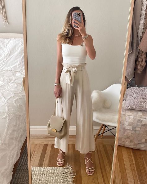 Casual Chic Summer Outfits Street Styles, Neutral Feminine Outfit, Formal Banquet Outfit, Neutral Aesthetic Outfits, Engagement Vibes, White Heels Outfit, Neutral Summer Outfits, Elegant Summer Outfits, Casual Chic Outfits