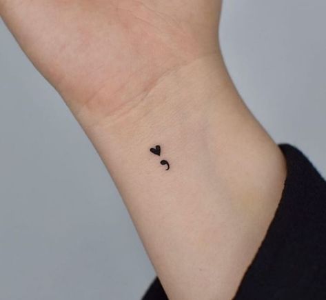 Creative Semi Colon Tattoos For Women, Subtle Semi-colon Tattoo Ideas, Unique Semi-colon Tattoo Ideas, Mini Tats Aesthetic, Love Myself Tattoo, Mental Health Tatoos Ideas Unique, Small Semicolon Tattoo, Mini Tattoos For Girls, Canvas Tattoo