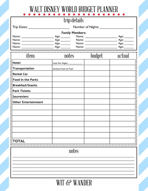 Disney World Budget, Vacation Budget Planner, Disney Budget, Disney Stationary, Disney World Itinerary, Vacation Planner Template, Travel Budget Planner, World Printable, Personal Budget Template