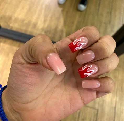 Coffin short acrylic nails with flame detail Short Flame Nails, Nails With Flames, Coffin Short Acrylic Nails, Nails Fire, 12th Birthday Party Ideas, Flame Nails, 12 Birthday, Birthday Party Idea, Nails Red