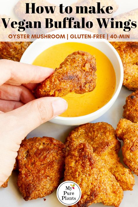 Oyster Mushroom Recipes, Vegan Chicken Wings, Vegetarian Wings, Vegan Buffalo Wings, Vegan Buffalo Sauce, Buffalo Vegan, Vegan Wings, Oyster Mushroom Recipe, Vegan Fried Chicken