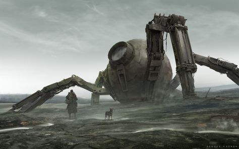 ArtStation - Dog walking, Sergey Vasnev Post Apocalyptic Art, Diesel Punk, Futuristic Art, Post Apocalypse, Science Fiction Art, Matte Painting, Art And Illustration, Dieselpunk, Environmental Art