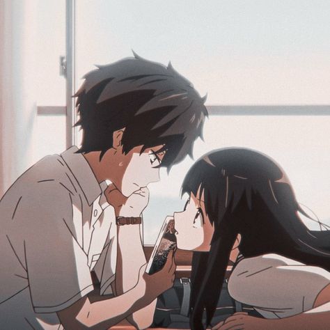 Heartbeat Aesthetic Wallpaper, Hyouka Kiss, Romance Matching Pfp, Heartbeat Aesthetic, Hyouka Chitanda, Chitanda X Oreki, Oreki X Chitanda, Eru Chitanda, Oreki Houtarou