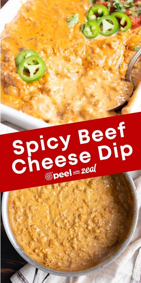 Queso Dip With Meat, Cheese Dip With Ground Beef, Dip With Beef, Seasoning Ground Beef, Ground Beef Queso, Party Food Cold, Easy Chili Cheese Dip, Velveeta Queso Dip, Velveeta Dip