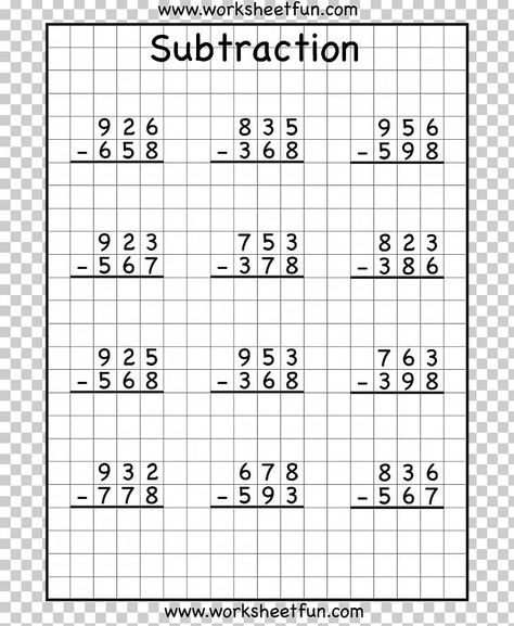 Carry Subtraction Worksheet, Subtraction With Regrouping 2nd Grade, Addition Worksheets 3rd Grade, Subtracting With Regrouping, 6th Grade Spelling Words, Subtraction With Regrouping Worksheets, Third Grade Worksheets, Third Grade Math Worksheets, Regrouping Subtraction