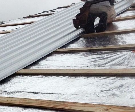 Reroofing with Corrugated Metal And Radiant Barrier Over Asphalt Shingles in 3 Steps! Metal Roof Over Shingles, Diy Metal Roof, Metal Roof Construction, Metal Roof Installation, Sheet Metal Roofing, Roof Cladding, Roof Cap, Roofing Shingles, Corrugated Metal Roof