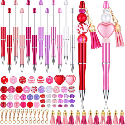 Valentines Beadable Pens Cute Girls Valentines Friendship Valentines, Bead Pens, Beadable Pens, Pen Diy, Beaded Pens, Custom Pens, Beadable Products, Small Beads, Valentines Ideas