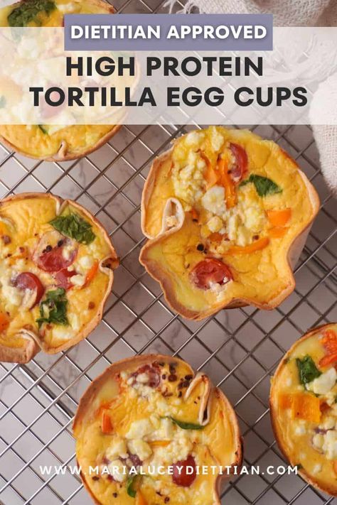 Want to have eggs for breakfast but need something portable? Well these Tortilla Egg Cups are the ultimate prep-ahead breakfast for those days where you really just need something fast, easy, and nutritious. Tortilla Egg Breakfast, Cottage Cheese And Eggs, Baked Egg Cups, Egg Tortilla, Tortilla Cups, Dietitian Recipes, High Protein Snack, Nutritious Breakfast, Spinach And Feta