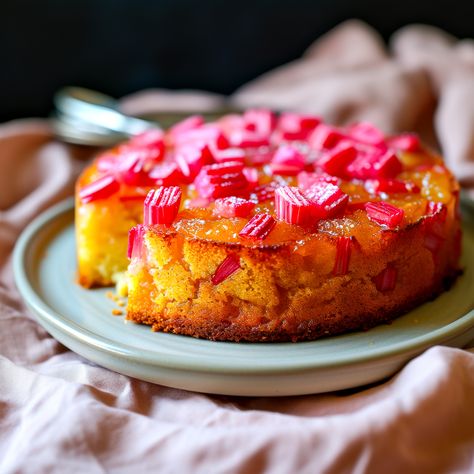 “Très bon et facile à faire” : voici notre recette du gâteau renversé à la rhubarbe notée 5/5 par nos lecteurs - 750g Desserts With Biscuits, Biscuits, Dessert