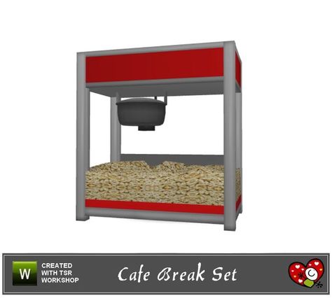 mensure's Cafe Break Set_Popcorn Machine Sims 4 Functional Popcorn Machine, Sims 4 Cc Popcorn Machine, Sims 4 Popcorn Machine, Sims 4 Movie Theater Cc, Movie Theather, Mods Ts4, Movie Theater Popcorn, Cinema Decor, Sims Inspiration