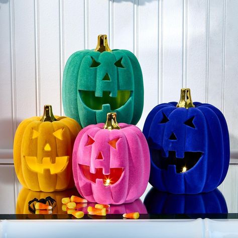 🎃✨ LED Flocked Jack O' Lanterns - Choice of 2 Sizes and 4 Colors! ✨🎃 Light up your Halloween with our stunning LED Flocked Jack O' Lanterns! Choose from two perfect sizes and four bewitching colors to create the ultimate spooky atmosphere. Whether you're decorating your porch, garden, or indoors, these jack o' lanterns will add a magical glow to your Halloween festivities. 🖤 Available Colors: 1. Orange 2. Pink 3. Blue 4. Green 🔋 Battery-operated and easy to use, these LED jack o' lanterns are... Colourful Halloween, Coloring Ideas, Halloween Displays, Pumpkin Colors, Halloween Decorations Indoor, Butter Recipe, Pumpkin Halloween, Vintage Holiday, Jack O