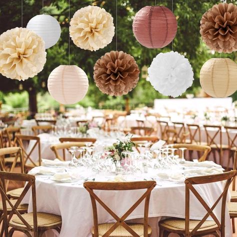 Amazon.com: Boho Rustic Wedding Party-Decorations Paper Flowers Lanterns - 15PCS Fall Baby Shower Gender Neutral Streamers,Brown Champagne White Tissue Pom Poms,Autumn Birthday Bridal Hanging Decor Hugfond : Home & Kitchen White And Tan Bridal Shower Decor, Bridal Shower Beige Theme, Neutral Fall Bridal Shower Decor, Bridal Shower Brown Paper Sign, Wedding Tent Decorations Ceiling Decor Paper Lanterns, Tissue Pom Poms, Fall Birthday, Wedding Party Decorations, Tissue Paper Flowers