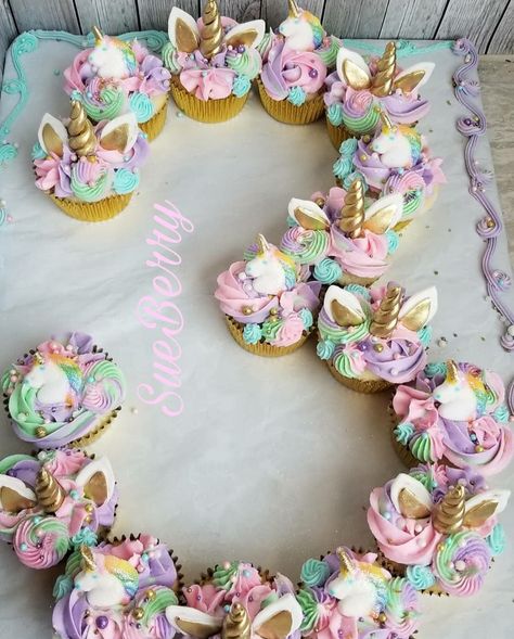 Unicorn Cake Cupcake, Number 3 Unicorn Cake, 3rd Birthday Cupcakes For Girl, 3rd Birthday Unicorn Party, Unicorn Pull Apart Cupcakes, Unicorn Cupcakes Ideas, 3rd Birthday Cupcakes, Unicorn Birthday Cupcakes, Unicorn Cake And Cupcakes