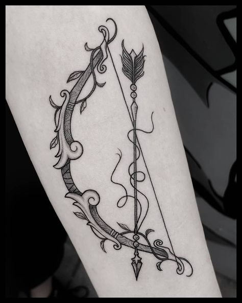 Couple Tattoos Bow And Arrow, Bow And Arrow Tattoos, Bow Arrow Tattoos, Archery Tattoo, Married Couple Tattoos, Arrow Tattoos For Women, Sagittarius Tattoo, Arrow Tattoo Design, Couple Tattoos Unique