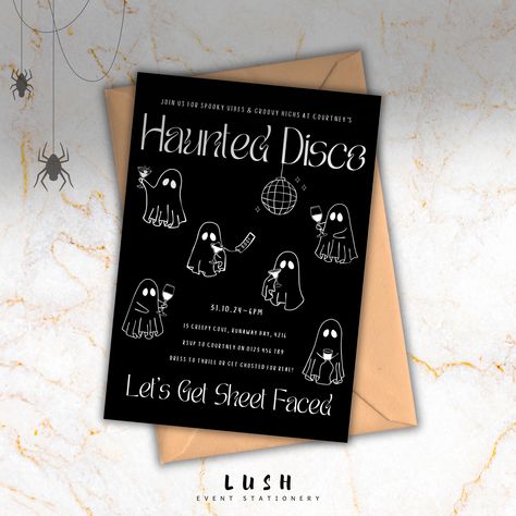 Hand Drawn Halloween Party Invitation Template Adult Haunted Disco Invite Cute Creepy Sheet Faced Ghosts Drinking Halloween Illustrations 13 by LushEventStationery on Etsy Disco Invitation Template, Haunted Disco, Disco Invite, Halloween Illustrations, Cute Creepy, Halloween Party Invitation, Canva Website, Digital Templates, Halloween Illustration