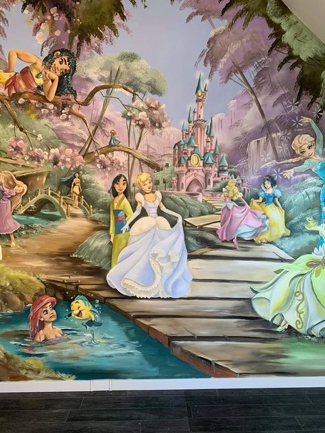 Disney Mural Bedroom, Baby Nursery Murals, Princess Mural, Disney Wall Murals, Disney Mural, Frozen Drawings, Princess Room Decor, Disney Bedrooms, Disney Room Decor