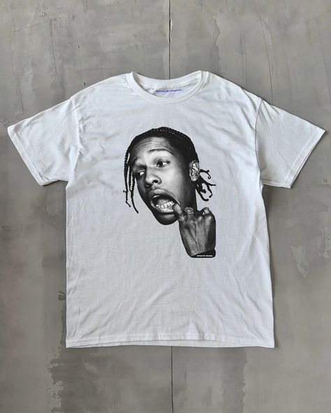 ASAP Rocky T-shirt  Our newest tees just added to the site 💲💋🌸 Available as baby tees or classic unisex tees. whenindoubt.co Stamped Shirt, Asap Rocky Shirt, Asap Rocky T Shirt, Graphic Tee Outfits, Asap Rocky, Mens Outfit Inspiration, Baby Tees, T Shirt Image, Aesthetic Shirts