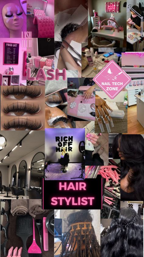 Cosmetology Poster Ideas, Lash Collage, Hair Cosmetology, Cosmotology Pictures School, Cosmetology School Vision Board, Cosmology Aesthetic Hair, Hairstyles Vision Board, Cosmology School, Cosmetologist Instagram