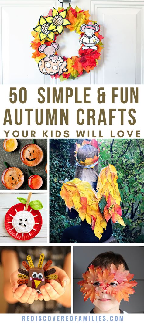 Celebrate the beauty of autumn with our collection of 50 fall crafts for kids. These fun and easy projects include everything from pumpkin decorations to creative autumn leaves crafts. Perfect for elementary children, these activities are great for the first day of Fall or any time you want to embrace the season. Enjoy simple DIY crafts that bring the spirit of Fall into your home. Crafts For 3yrs Old Fall, Fall Art Projects For Elementary Students, First Day Of Autumn Crafts For Kids, Autumn Diy Crafts Kids, Fall Crafts For Toddlers Daycare, Fall Arts And Crafts For Elementary Kids, Autumn Creative Ideas For Children, Fall Art Activities For Toddlers, Fall Projects For Kids Elementary