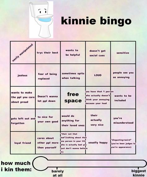 Kin Bingo Template, Ii Kinnie Bingo, Toilet Inanimate Insanity, Inanimate Insanity Kinnie Bingo, Kin Template, Kin Bingo, Fun Templates, Kinnie Bingo, Bingo Template