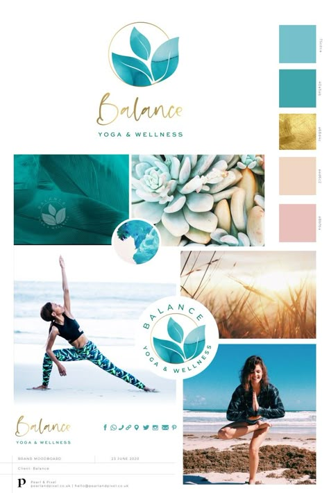 Teal Logo Color Palette, Medical Spa Color Palette, Branding Colors Mood Boards, Brand Board Inspiration Color Palettes, Yoga Color Palette, Aesthetic Moodboard Inspiration, Yoga Branding Design, Branding Mood Board Inspiration, Web Design Color