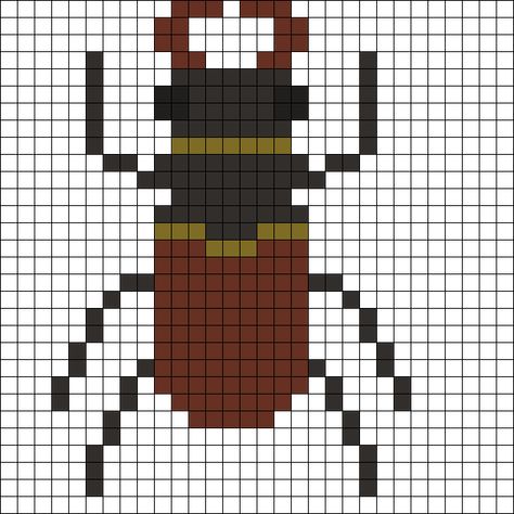 Beetle Bead Pattern, Scorpion Perler Beads, Perler Bead Insects, Pixel Beetle, Perler Bead Bug Pattern, Beetle Crochet Pattern, Beetle Perler Beads, Bug Grid Pattern, Bug Pixel Art Grid