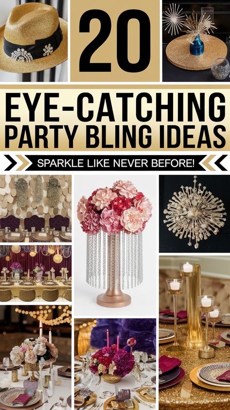 20 Eye-Catching Party Bling Idea Glitter Birthday Decorations, Glitz And Glam Centerpieces, Sparkly Centerpieces, Sparkle Theme Party, Glitz And Glam Party Theme, Glitz And Glamour Party, Glam Party Ideas, Bling Birthday Party, Glam Birthday Party