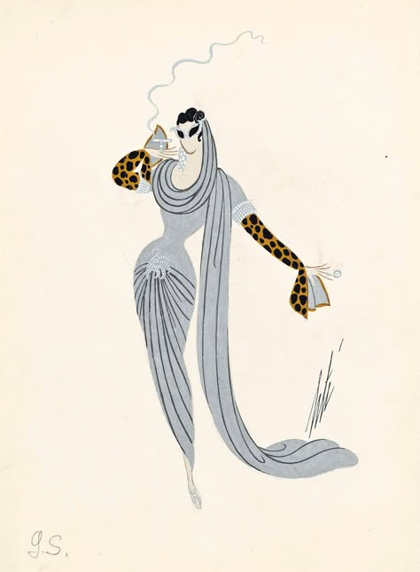 Erte Illustration, Erte Art Deco, Erte Art, Romain De Tirtoff, Gloria Swanson, Art Deco Illustrations, Art Deco Wall Art, Muse Art, Fashion Art Illustration