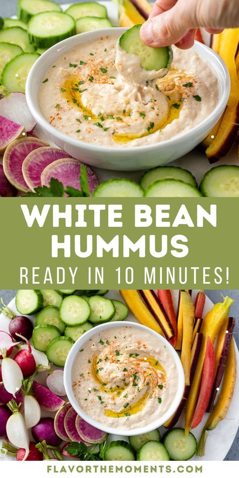 White Bean Hummus No Chickpea Hummus, Non Chickpea Hummus, Hummus No Chickpeas, Garbanzo Bean Hummus Recipe, Homemade Hummus No Tahini, White Bean Hummus No Tahini, Vanilla Bean Hummus, Navy Bean Hummus Recipe, Butter Bean Hummus Recipe