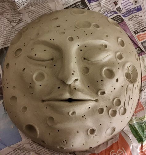 Made by Helen Green using stoneware clay. Just drying ready for the first firing. Thinking of using a flux glaze on this one. Moon Incense, Ceramic Moon, Sculpture Art Clay, Air Dry Clay Projects, Tanah Liat, Clay Crafts Air Dry, Clay Stuff, Ceramics Pottery Art, Clay Art Projects