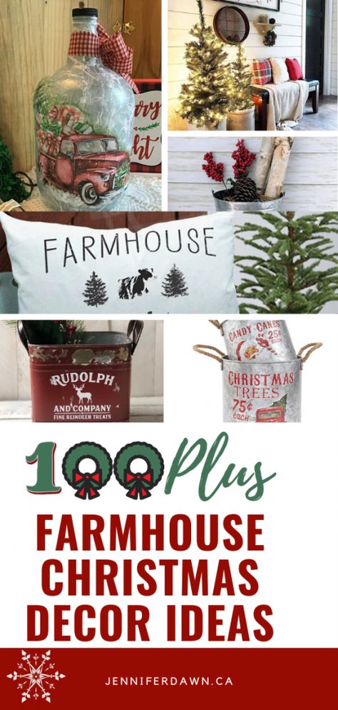 100 Plus Farmhouse Christmas Decor Ideas Including DIY - DIY Farmhouse Christmas Tree Decorations - Farmhouse Christmas Printbales - Front Porch Farmhouse Christmas Decorations #farmhousechristmas #christmasdecor #christmasprintables Diy Farmhouse Christmas, Farmhouse Christmas Decor Ideas, House Design Ideas, 100 Plus, Farmhouse Christmas Tree, Christmas Mantel Decorations, Farmhouse Holiday, Diy Ornaments, Front Porch Decorating