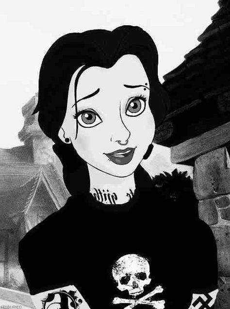 Belle Disney Punk Edits, Punk Disney Characters, Disney Gone Bad, Emo Disney, Disney Punk, Goth Disney, Punk Disney Princesses, Emo Princess, Alternative Disney