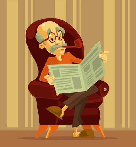 News Paper Illustration, Old Man Reading Newspaper, Old Man Reading, Man Reading Newspaper, Reading Books Illustration, Reading Cartoon, Newspaper Cartoons, Man Reading, Cartoon Paper