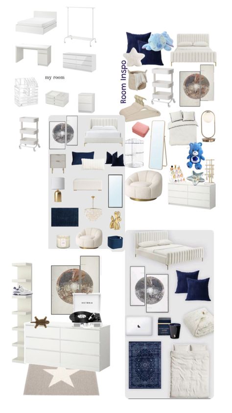 Navy Room Decor, Blue Themed Bedroom, Comfy Room Ideas, Blue Room Decor, Blue Accent Walls, Summer Bedroom, Dorm Room Inspiration, Room Redesign, Dreamy Room