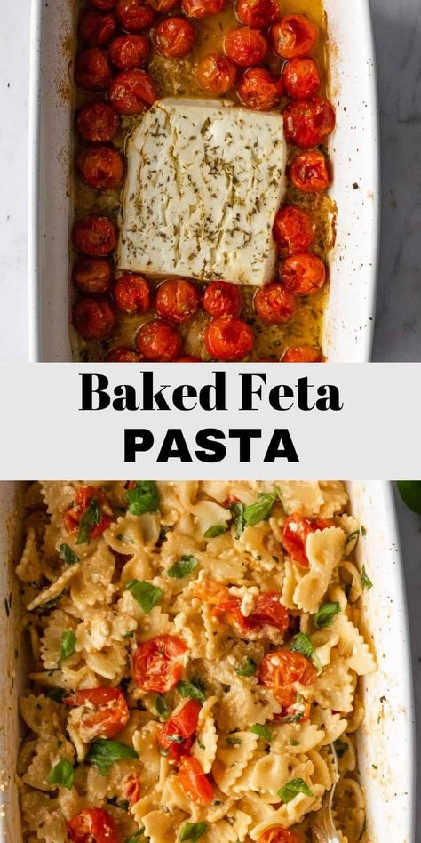 This viral baked feta pasta, aka TikTok pasta, was a huge success throughout the internet! This simple vegetarian pasta recipe is made by roasting a block of feta cheese with cherry tomatoes, making the most delicious combination! Pasta With Feta Cheese, Vegetarian Pasta Recipe, Tiktok Pasta, Tomato Pasta Bake, Baked Feta Pasta, Goat Cheese Pasta, Crockpot Healthy, Cherry Tomato Pasta, Baked Feta