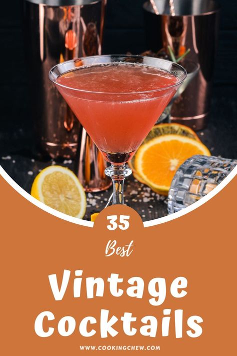 This epic list of vintage cocktails will knock your socks off! Rich with history and a bit of intrigue, check out these 35 vintage cocktails! Vintage Drink Recipes, Old School Cocktails, 1950s Drinks Cocktails, Vintage Cocktail Recipes, 50th Birthday Cocktails, Classic Cocktails Recipes, 20s Cocktails, 1920 Cocktails, 50s Cocktails