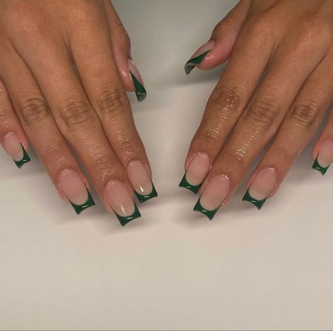 Emerald Nails, Green Acrylic Nails, Dark Green Nails, Green French, French Tip Acrylic Nails, Work Nails, French Acrylic Nails, Waste Of Time, Short Square Acrylic Nails