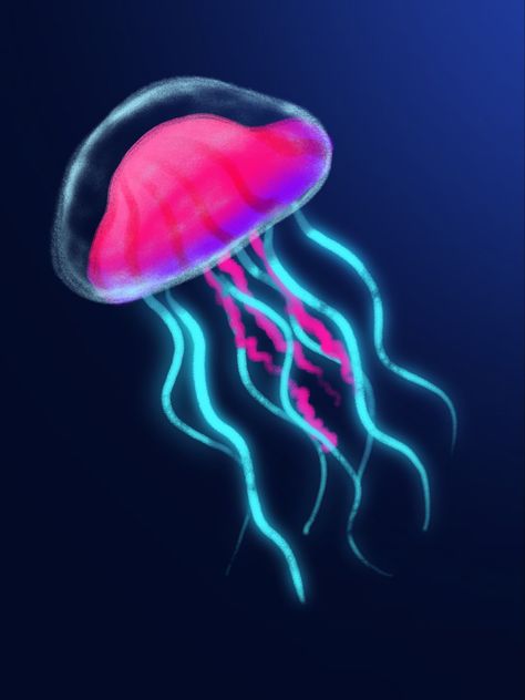 Neon Jellyfish Painting, Blacklight Paint, Neon Mermaid, Fluorescent Painting, Glowing Jellyfish, Sea Life Painting, Desert Landscape Art, Jellyfish Illustration, Palette Challenge