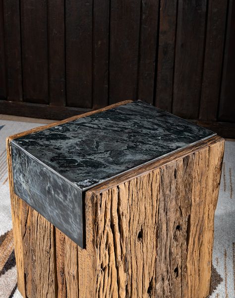 Experience the perfect blend of rustic and refined Side Table Rustic, Adobe Interior, Diy Resin Table, Marble Side Table, Rustic Side Table, High Quality Sofas, Marble Side Tables, Reclaimed Pine, Accent Tables