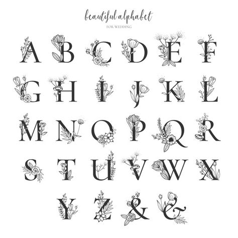 Beautiful alphabet collection with hand drawn floral ornaments Free Vector Old English Alphabet, Awesome Fonts, Alfabet Font, Alphabet Code, Floral Font, طابع بريدي, Alfabet Letters, Alphabet A, Flower Alphabet