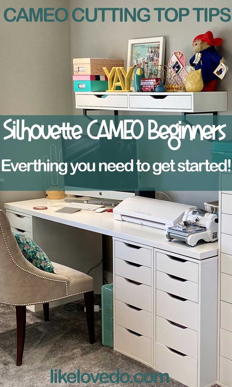 Silhouette CAMEO Beginners (Top Tips) - Like Love Do How To Use A Silhouette Cameo, Silhouette Cameo Office Setup, Cameo 3 Projects For Beginners, Cameo 4 Project Ideas, Silhouette Hacks, Cameo Pro, Silhouette Cameo Projects Beginner, Cameo 4 Projects, Silhouette Cameo Beginner