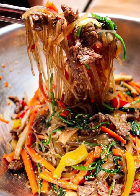 Japchae Recipe Korean, Glass Noodle Stir Fry, Glass Noodles Recipe, Korean Glass Noodles, Local Recipes, Noodle Stir Fry, Korean Noodles, Korean Cooking, Glass Noodles