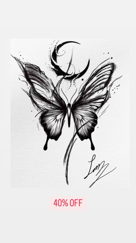 Gray And Black Tattoo, Goth Butterfly Tattoo, Tattoo Papillon, Black Butterfly Tattoo, Dark Lettering, Tattoo Dark, Tattoo Butterfly, Butterfly Drawing, Dark Tattoo